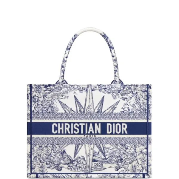 Dior Medium Book Tote White Blue Reeve D'infini Embroidery 36cm