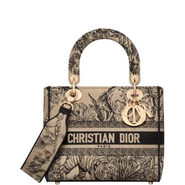 Dior Medium Lady D-Lite Bag Beige Toile De Jouy Voyage Embroidery 24cm