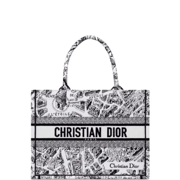 Dior Medium Book Tote White And Black Plan De Paris Embroidery 36cm