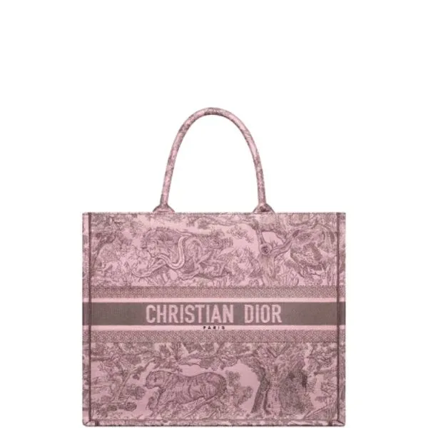 Dior Medium Book Tote Pink And Gray Toile De Jouy Sauvage Embroidery 36cm
