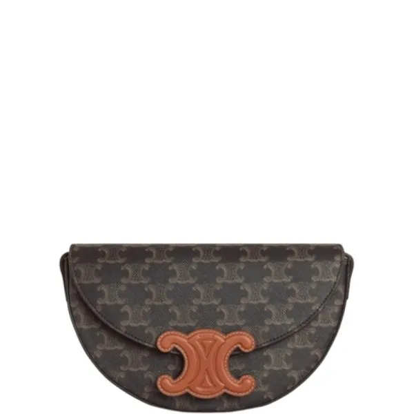 Celine Bag Besace Cuir Triomphe in Triomphe Canvas And Calfskin Tan