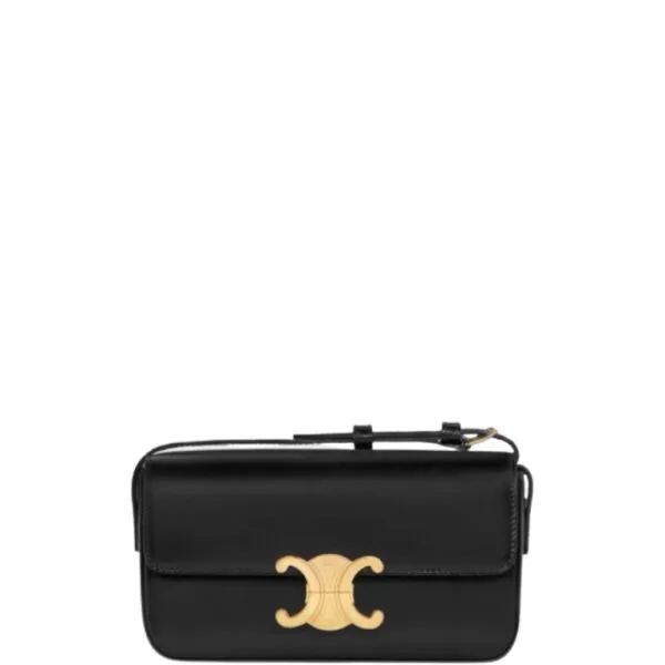 Celine Triomphe Shoulder Bag in Shiny Calfskin Black