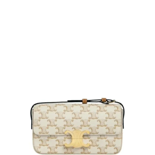 Celine Triomphe Shoulder Bag in Shiny Calfskin Gold CC White