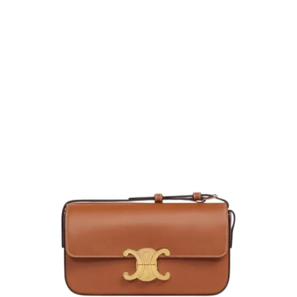Celine Triomphe Shoulder Bag in Shiny Calfskin Brown