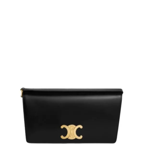 Celine Bag Trapeze Triomphe Bag in Shiny Calfskin Black