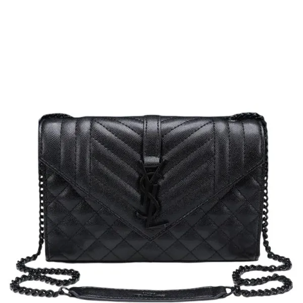 Saint Laurent Envelope Small Bag in Mix Matelasse Grain De Poudre Embossed Black Noir 21cm