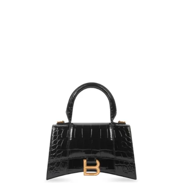 Balenciaga Women's Hourglass Small Handbag Crocodile Embossed in Black 24cm