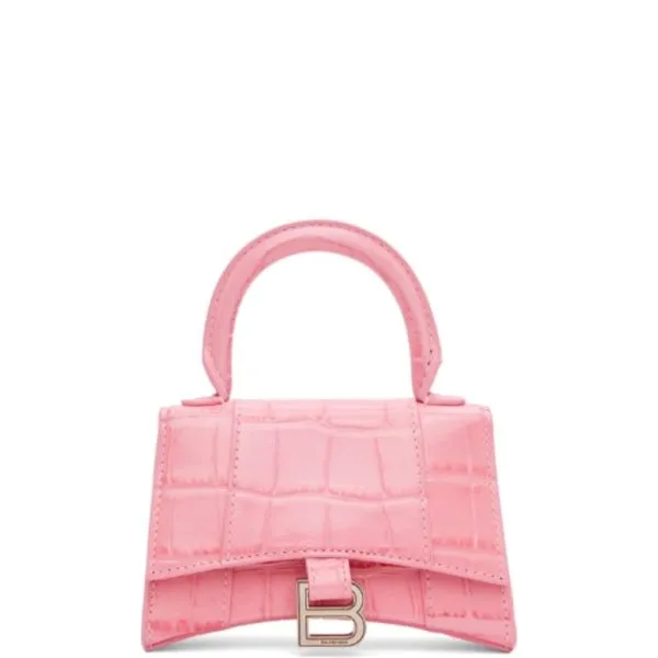 Balenciaga Women's Hourglass XS Handbag Crocodile Embossed in Pink 24cm