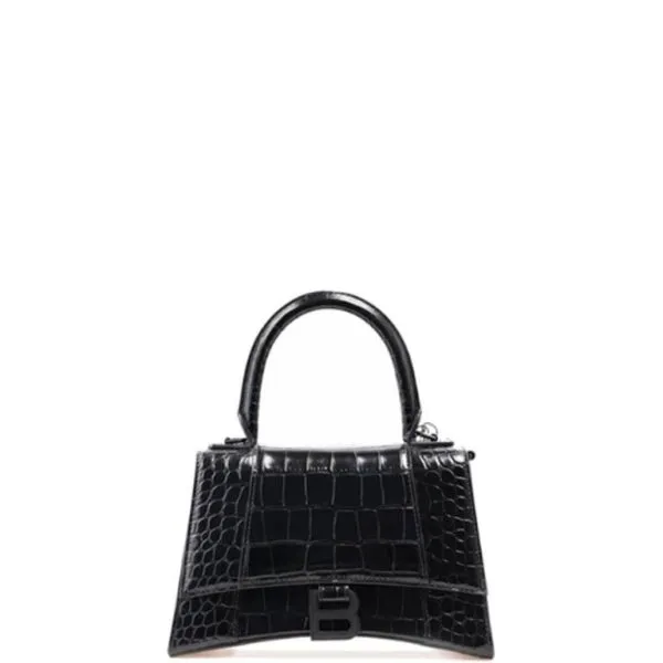 Balenciaga Women's Hourglass XS Handbag Crocodile Embossed in Black 24cm