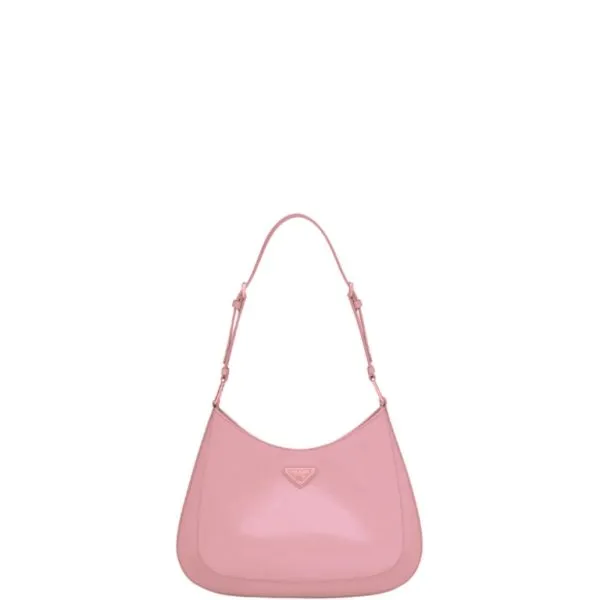 Prada Cleo Glossy Leather Shoulder Bag With Flap Pink 30cm