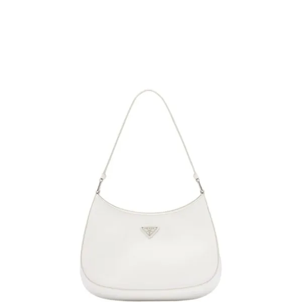 Prada Cleo Brushed Leather Shoulder Bag White 27cm