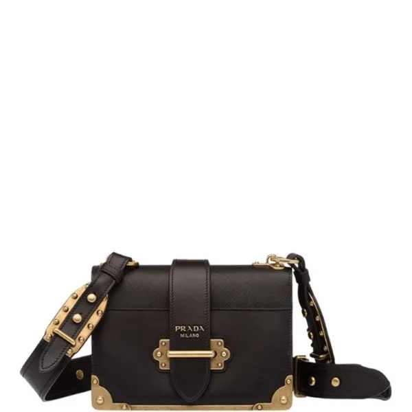 Prada Cahier Leather Bag in Black 25cm