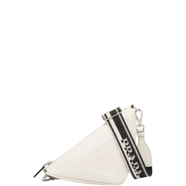 Prada Saffiano Triangle Bag White 27cm