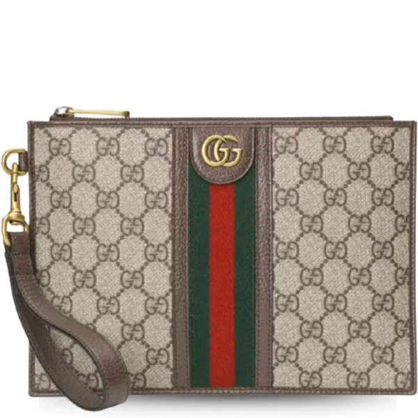 Gucci Ebony GG Supreme Canvas And Ophidia Pouch With Web Beige