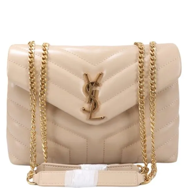 Saint Laurent Loulou Small Chain Bag in Matelasse Y Dark Beige Gold 23cm
