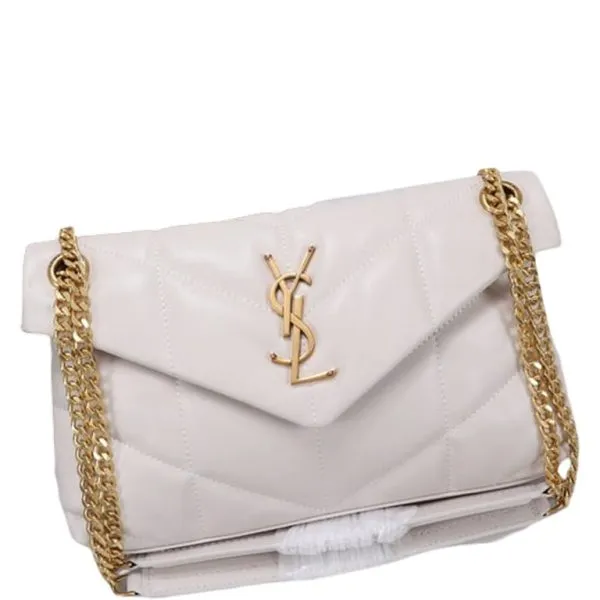 Saint Laurent Puffer Small Chain Bag in Quilted Lambskin White Gold 29cm
