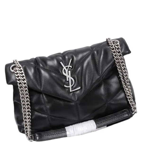Saint Laurent Puffer Small Chain Bag in Quilted Lambskin Black Silver