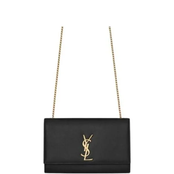Saint Laurent Kate Medium Chain Bag in Grain De Poudre Embossed Leather Black