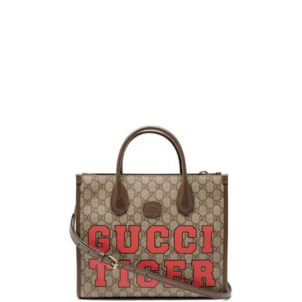 Gucci Tiger Medium Tote Bag With Interlocking G 31cm Dark Brown