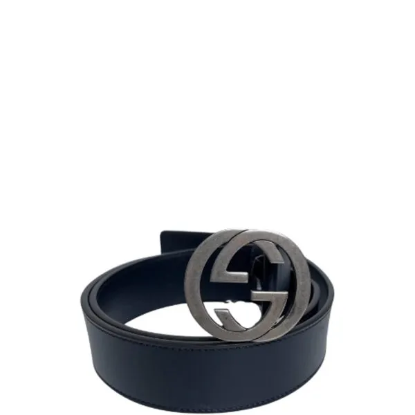 Gucci Leather Belt With Gold Interlocking G 4cm