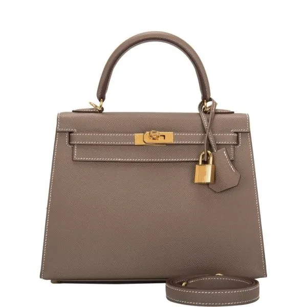 Hermes Kelly Epsom Ck18 Etoupe Gold Hardware 25cm