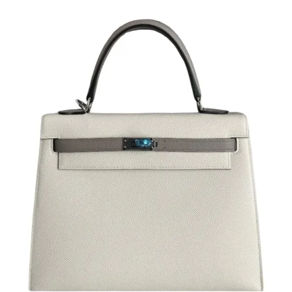Hermes Kelly Epsom Ck10 Creamy White Silver Hardware 25cm