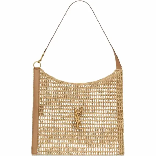 Saint Laurent Oxalis in Raffia Leather Naturel And Crochet 41cm