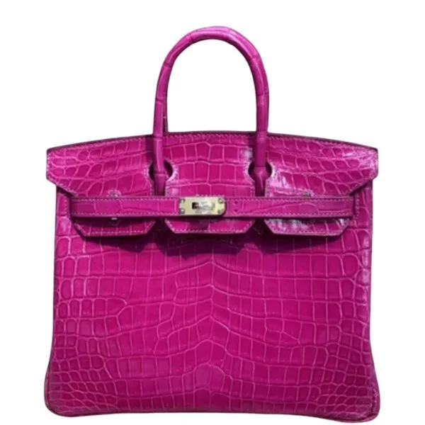 Hermes Birkin 25 Crocodile Gold-Toned Hardware Dark Pink 25cm