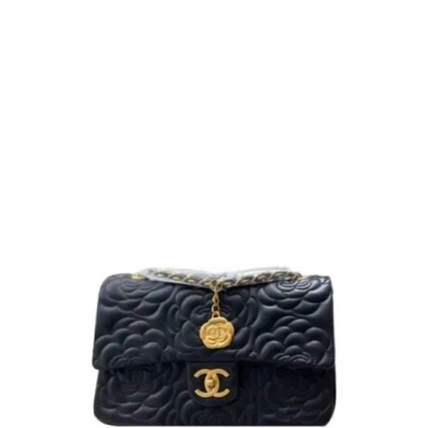 Chanel Flap Bag With Camellia Flower Chain Black 26cm