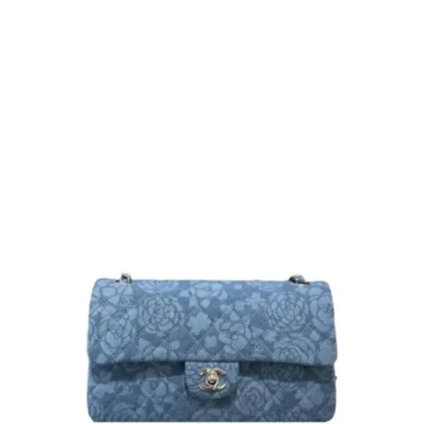 Chanel Double Flap Bag Flower Denim Blue 25cm