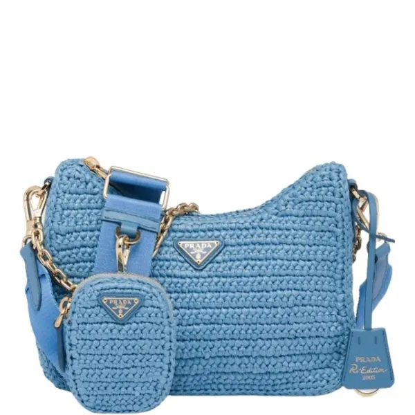 Prada Blue Raffia Bag Re-Edition 2005