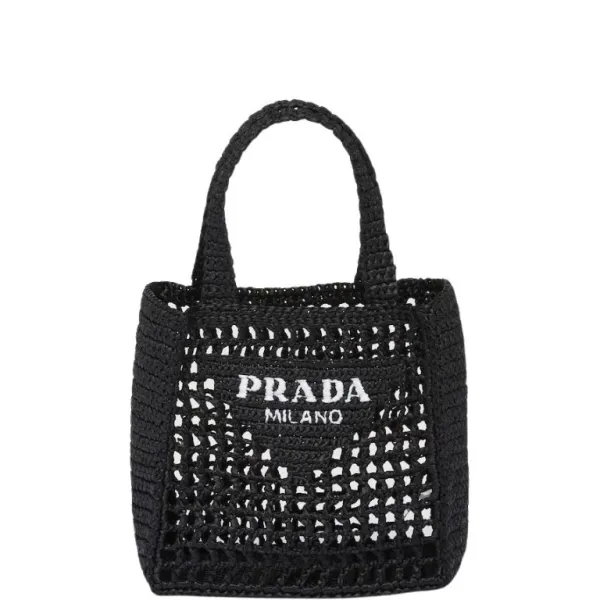 Prada Black Small Raffia Tote 22cm/ 8.7in