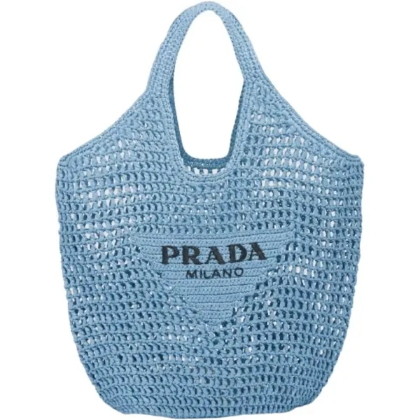 Prada  Blue Raffia Tote Bag