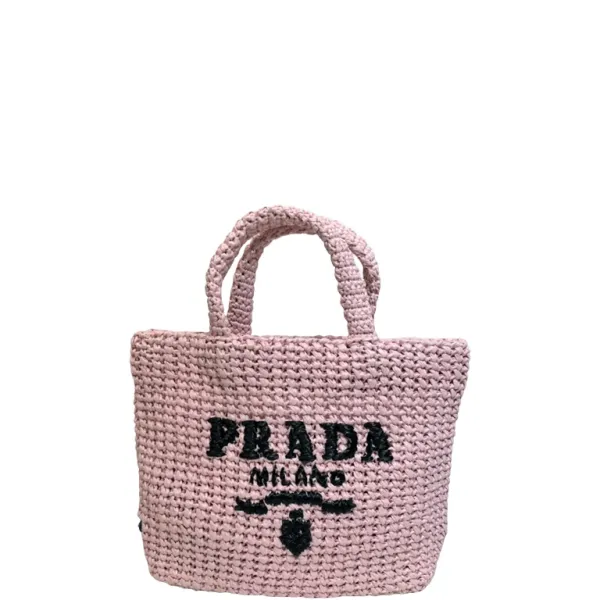 Prada Raffia Tote Small Bag in Pink 9.4 In/24cm