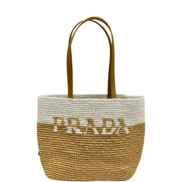 Prada Bag Beige Raffia Tote 9.1in/23cm