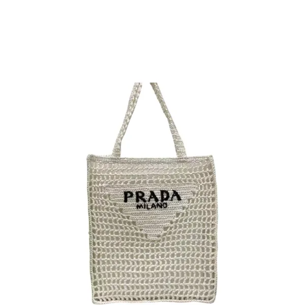 Prada White Raffia Tote Bag 14.9in/38cm