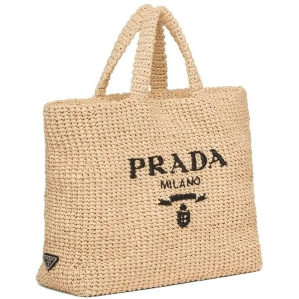 Prada Beige Raffia Tote Bag 18.5in/47cm