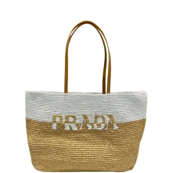 Prada Beige Raffia Tote Bag 38 Cm/ 15 in