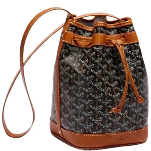 Goyard Goyardine Petit Flot Bucket Bag Black Tan 23cm