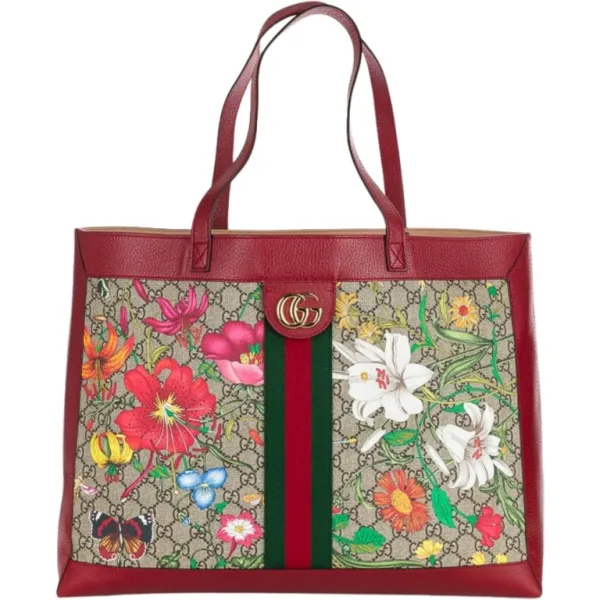 Gucci Red Ophidia GG Flora Medium Tote