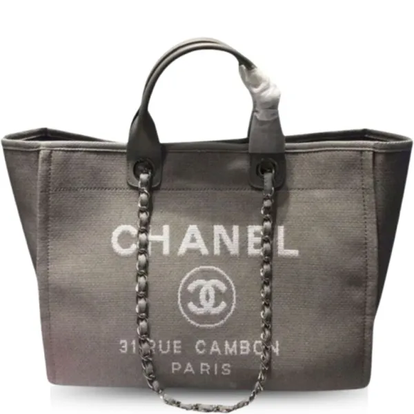 Chanel Grey Deauville Tote Tweed Canvas Bag