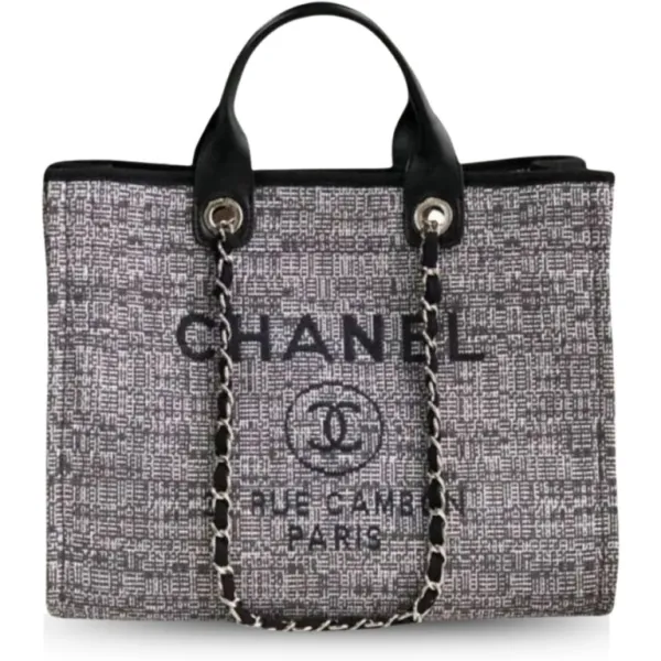 Chanel Black Deauville Tote Raffia Canvas Bag