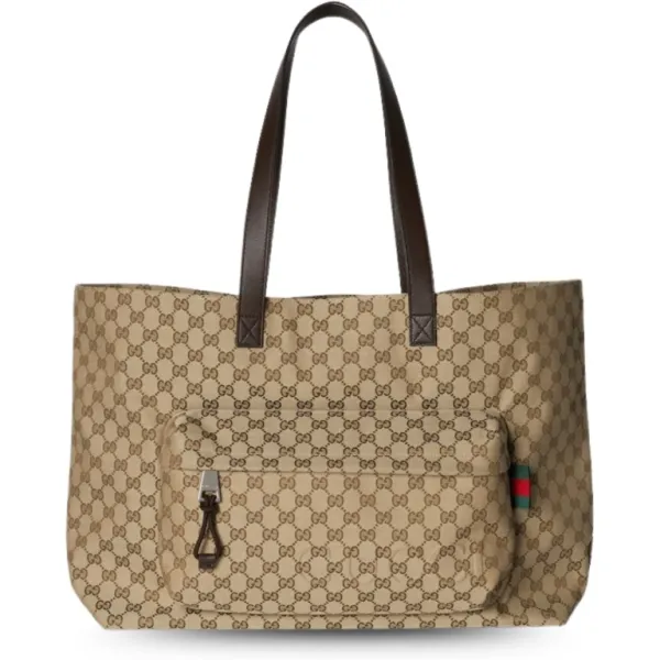 Gucci 18in/46cm 802166 Faduu 8657 Beige And Dark Brown GG Canvas Maxi Tote Bag For Men