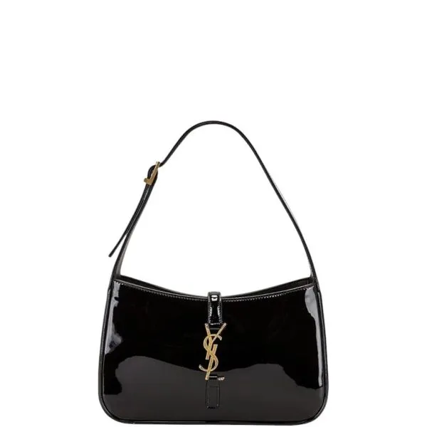Saint Laurent Le 5 A 7 Patent Hobo Bag in Shiny Leather Black 25cm