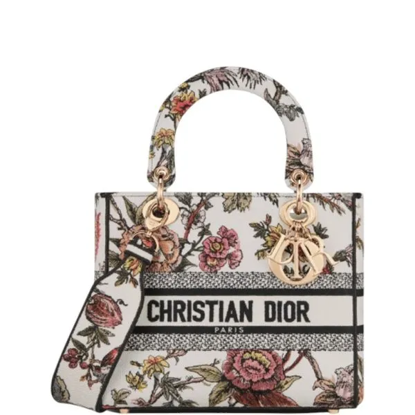 Dior Medium Lady D-Lite Bag White Jardin Botanique Embroidery 24cm