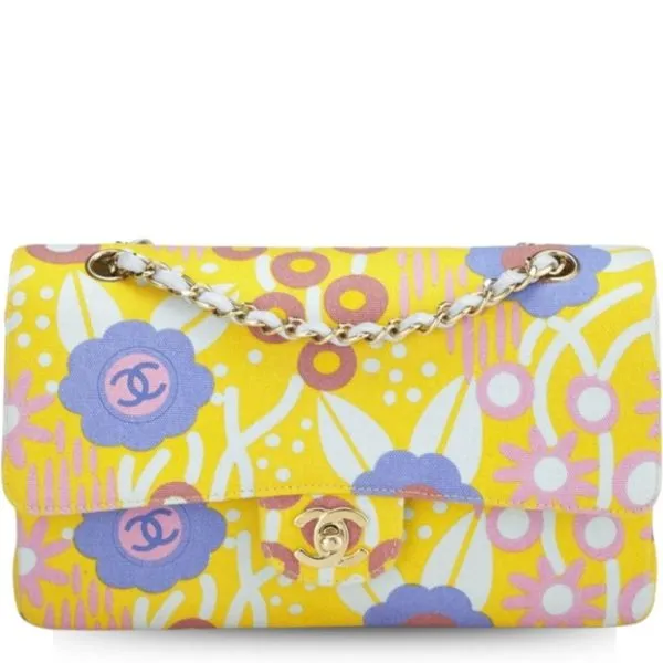 Chanel Medium Classic Flap Shoulder Bag Yellow 10in/25.4cm