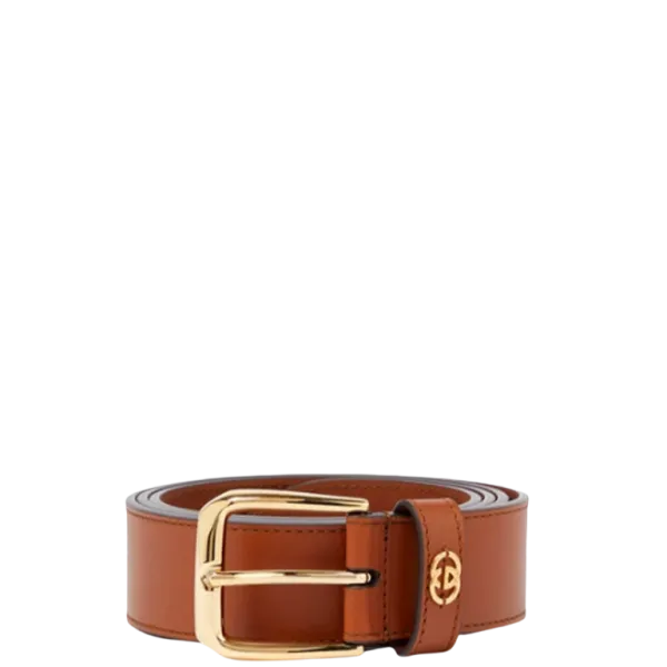 Gucci Brown Belt With Square Buckle And Interlocking G Gold Meatl 35mm