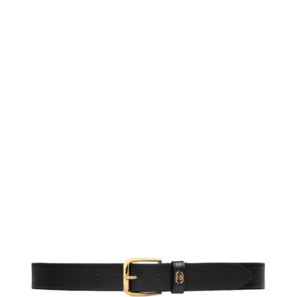 Gucci Black Belt With Square Buckle And Interlocking G 35mm