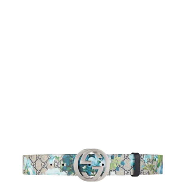 Gucci's Silver Buckle Blue Sakora Flower Belt 4cm