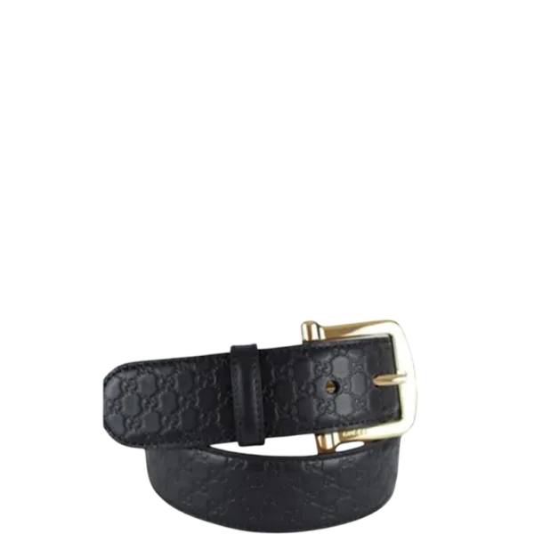 Gucci Calfskin Monogram Black Belt Gold Metal 4cm